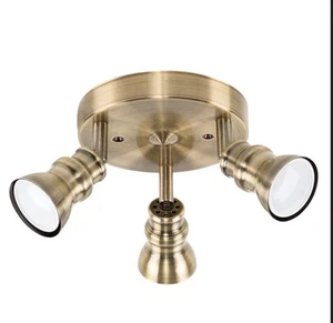 Traditional Ceiling Light Fitting Antique Brass 3 Way Adjustable Spotlights LED - Picture 1 of 4