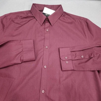 Camisa H&M Calce Ajustado Borgoña Manga Larga Fácil Hierro Abotonada XL Foto 1 de 4