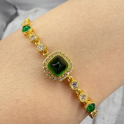 Pulsera de plata de ley 925 de 5 mm con piedras preciosas de esmeralda natural circón joyería nupcial Foto 1 de 4