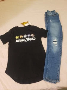 GAP Girls Super Skinny Jeans Distressed Sz 12, Top Black Shirt Sz S. - Picture 1 of 17