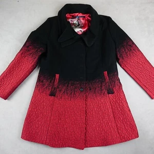 Desigual Coat Womens 46 Red Long Sleeve Button Lined Shakespeare Wool Cashmere - Picture 1 of 24