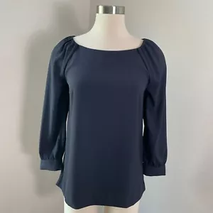 Lark & Ro Womens 2 Navy Pleated Shoulder Blouse 3/4 Sleeve Shirt Top - Picture 1 of 10