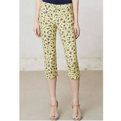 Anthro Cartonnier yellow with ditzy floral capri pant 8 - Image 1 of 4