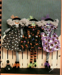 Three Little Witches Lady Halloween Doll Pattern Soft Sculpture Folksy Country - Picture 1 of 2