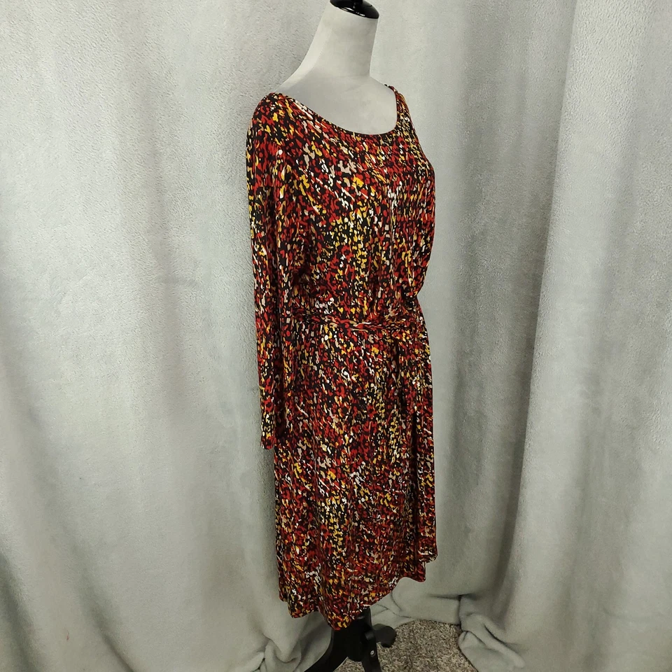 Vestido para mujer Ann Klein talla XL con cinturón abstracto estampado artístico elástico cuello barco Foto 1 de 4