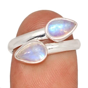 Natural Rainbow Moonstone - India 925 Sterling Silver Ring Jewelry s.7 CR72246 - Picture 1 of 1