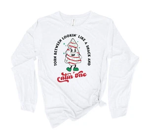 Womens Christmas Tshirt Torn Between Looking Like A Snack or Eating One - Picture 1 of 2