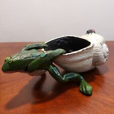 Antique Cast Iron Hand Painted Frog Pulling Snail Shell With Beetle