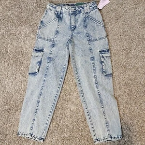 Wild Fable Women's Size 6/28 High Rise Utility Cargo Jeans Vtg Style Acid Wash - Picture 1 of 9