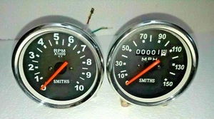 Smiths replica speedometer + Tachometer (Set) Triumph Black Face Chrome Bezel - Picture 1 of 3