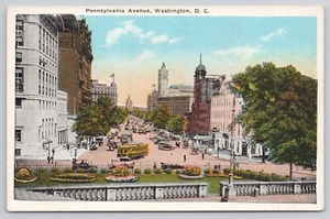 Postal escena de la avenida Washington DC Pennsylvania con tranvía y autos de la década de 1920 - Imagen 1 de 2