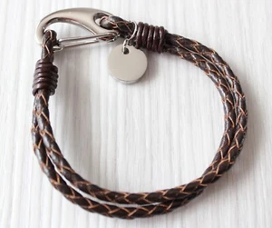 Boy's Personalised Gift Brown Leather Bracelet with Free Engraved Tag - Picture 1 of 4