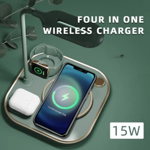 15W 4 IN 1 LED Qi Wireless Fast Charger Charging Station Stand For Watch iPhone - Picture 1 of 5