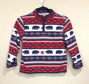 Gymboree Fleece Pullover Jacket Bear Xmas Theme Outerwear Boy Sz 5/6 -zip - Picture 1 of 5