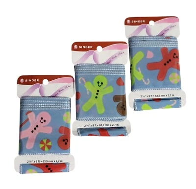 Lot 3 Singer Ribbon Christmas Holiday Blue Gingerbread Men 2 1/2" x 9 ft Wired - Image 1 of 4