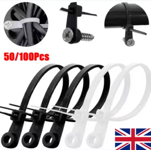 50-100x Screw Hole Cable Ties Fixed Cable Tie Nylon Cable Zip Ties Self Locking` - Picture 1 of 23