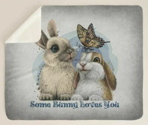 Some Bunny Loves You Linte Rabbit Pareja Arte Sherpa Manta de Lanza - Imagen 1 de 5