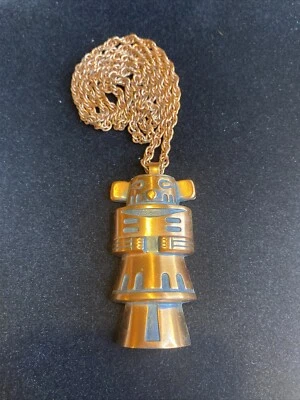 Vintage Pendant Solid Copper Incan Mayan Aztec Figurine Necklace Bell Trading - Image 1 of 4