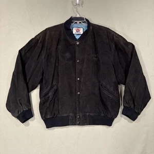 VINTAGE Camel Styles Jacket Mens XL Black Suede Bomber Snap Front Varsity 90s - Picture 1 of 15