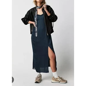 Free People Intimately City Cool Abito Midi Slip Chemise Nero Taglia S Nuovo senza etichette - Foto 1 di 10