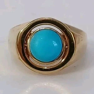 Men's Ring (10) Sleeping Beauty Turquoise & White Zircon Reversible Vermell YG - Picture 1 of 5