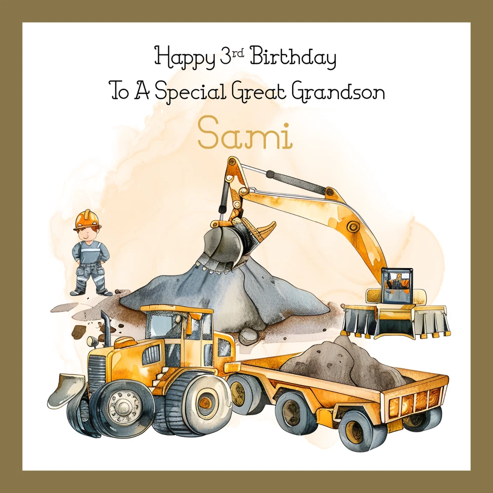 personalised birthday card brother boys son nephew grandson cousin construction - Image 1 of 4