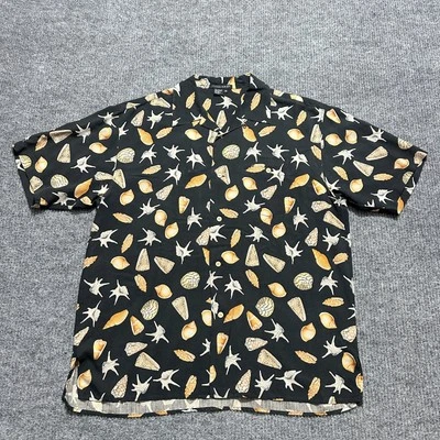 Tulliano Mens Button Up Shirt Size XL Black Shell Print Pure Silk Short Sleeve - Image 1 of 4
