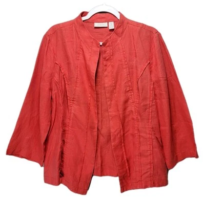 Chicos Jacket Womens L All Linen Open Lightweight Red Office Business Summer - Image 1 of 4