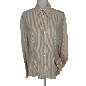 com Seta Camisa 100% Seda Blusa Botón Mujer Rayas Puño Francés EE. UU. 10 - Imagen 1 de 18