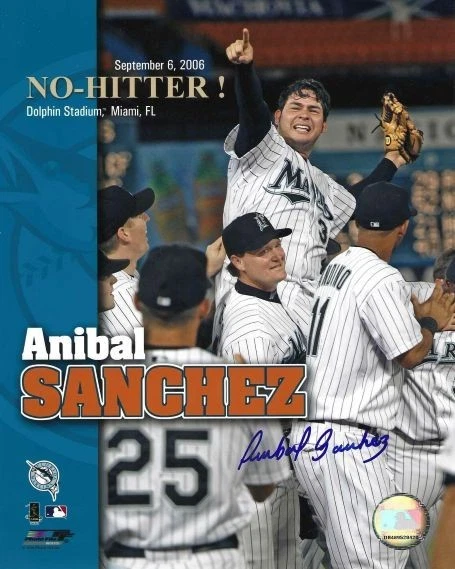 Foto autografiada de Aníbal Sanchez de los Marlins de Florida 8x10 - Certificado de autenticidad Foto 1 de 1