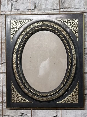 Ancien Grand Cadre Napoleon III Décor Feuille Noir et Or - Photo 1/4