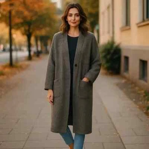Uniqlo Tweed Open Cardigan Cozy Oversized Knit Coat Minimalist Style Size Large - Picture 1 of 6