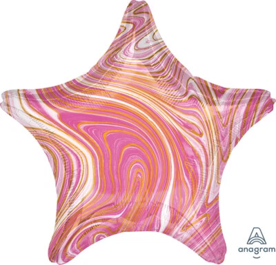 48cm PINK STAR MARBLEZ FOIL BALLOON PARTY DECORATION SWIRLED MARBLE PATTERN  - Image 1 of 3