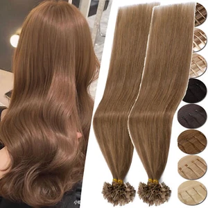 THICK 1G/0.5G Fusion Keratin Nail U Tip Remy Human Hair Extensions Pre Bonded US - Picture 1 of 49