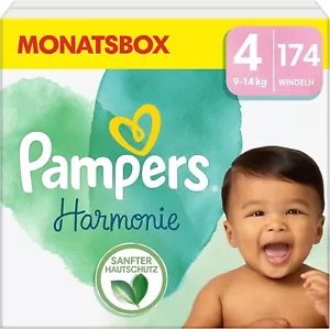 Pampers Baby Windeln Größe 4 (9-14 kg) Harmonie, MONATSBOX, Sanfter Hautschutz - Bild 1 von 12