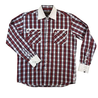 Camisa Stacy Adams Para Hombres Grande A Cuadros Perla Occidental A Presión Cuello en Contraste Puños Foto 1 de 4