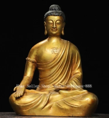 12" DaMing Yongle Marked Bronze Gilt Shakyamuni Sakyamuni Amitabha Buddha Statue - Image 1 of 4