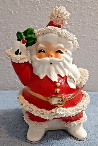 Vintage Santa Claus NAPCO Figurine Planter Spaghetti Trim Christmas Ceramic 8" - Picture 1 of 9