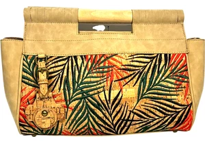 Naughty Monkey Tropical Coastal Palm Cork Purse Wood Handles Embroidered NEW - Picture 1 of 17