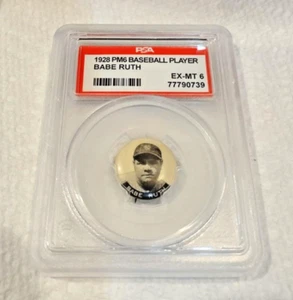 1928 PM6 Baseball Pin Babe Ruth Pinback New York Yankees PSA EX-MT 6 RARE! - Picture 1 of 5