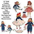 15" Doll Clothes Sewing Pattern For Miss Revlon, Betsy McCall, Toni