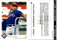 Luis Acevedo 2001 Grandstand Pulaski Rangers #39 Card *AutographDen*
