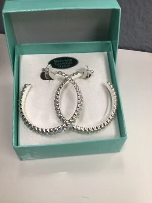 Pendientes de aro de cristal de Swarovski, Macys serie platino nuevo stock antiguo con caja Foto 1 de 3