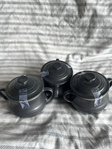 Le Creuset Grey Stoneware Soup Bowls Set of 3 - Picture 1 of 4