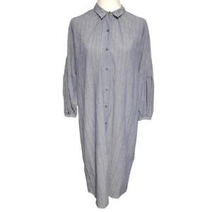 Sessun "Fontella Grès" Blue Striped Button Down Midi Dress Casual Everyday Chic - Picture 1 of 6