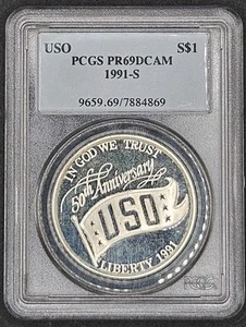 1991-S USO Commemorative Silver Dollar | PCGS PR69DCAM - Picture 1 of 4