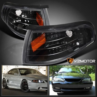 Fits 1994-1998 Ford Mustang Black Corner Lights Turn Signal Lamps 94-98 LH+RH Foto 1 de 4