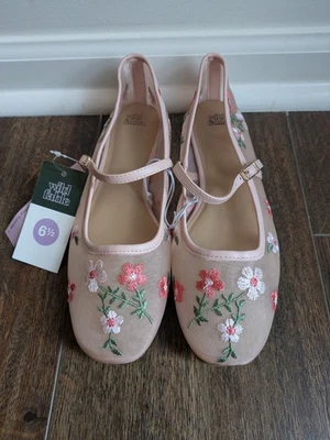 Womens Elsa Floral Mesh Mary Jane Ballet Flats Wild Fable Pink 6.5 Embroidered - Image 1 of 4