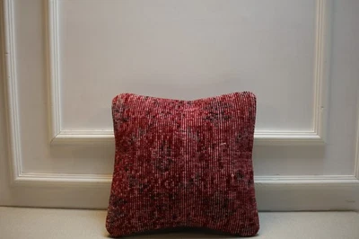 Vintage Turkish Kilim Pillow Cover 16x16 – Handmade Red Decorative Cushion - Image 1 of 4