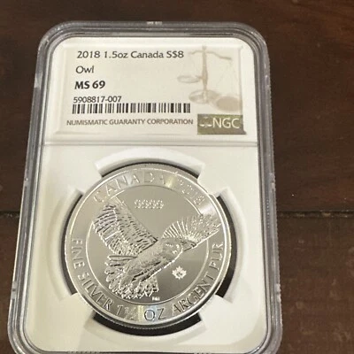 2018 Canada $8 1.5oz Owl .999 Fine Silver Bullion Coin NGC MS69 - Image 1 of 4